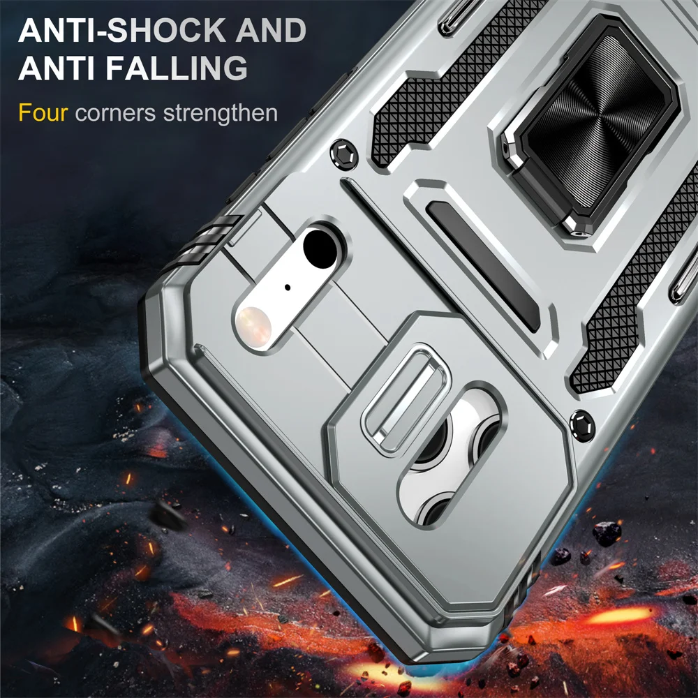 Rotating Magnetic Phone Case with Slide Camera Protector and Ring Stand Cover