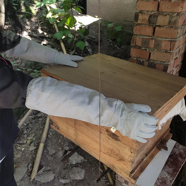 1 Pár Méhészeti Kesztyű, Méhkesztyű-Anti-Holtgátló, Lélegző, Védő Hosszú Ujjú Vászon Méhész Sting Megakadályozza A Kesztyűt Méhkas - Image 2