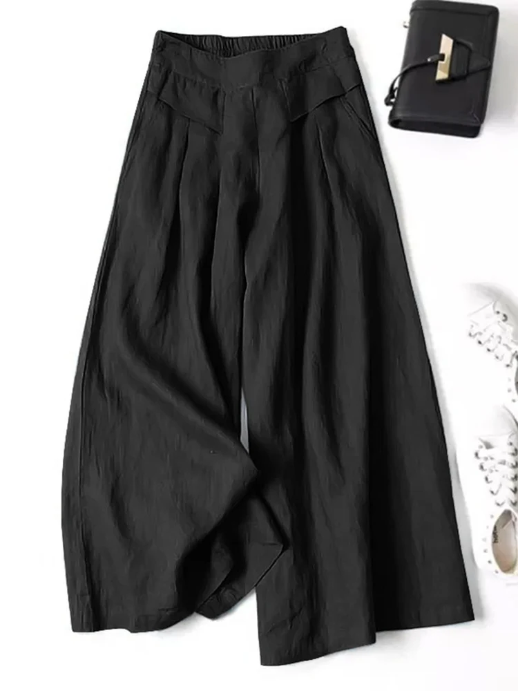 

ZANZEA Fashion Women Wide Leg Pants Female OL Work Cotton Palazzo Solid Loose Long Pantalon Autumn Elastic Waist Casual Trousers