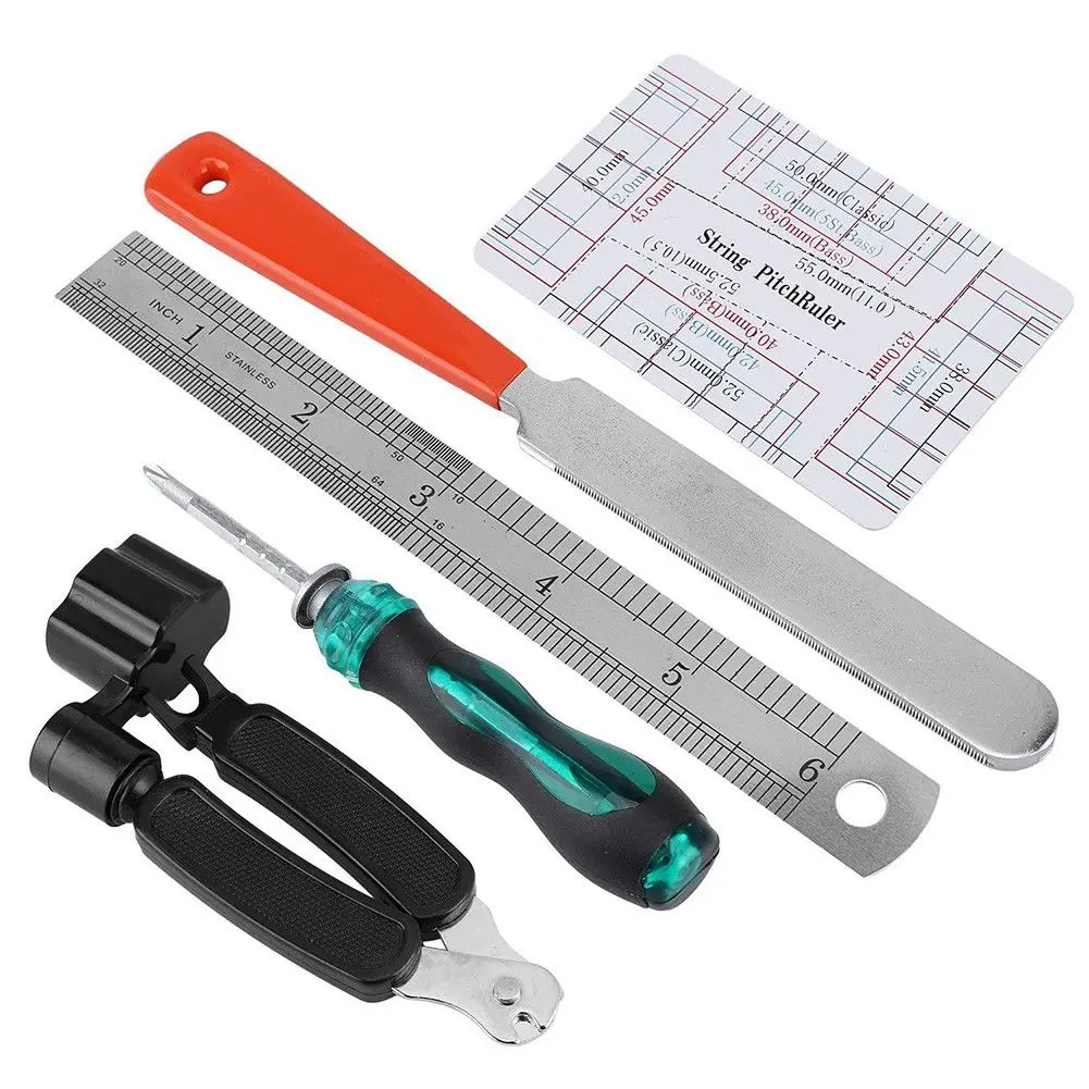 Guitar Tool Kit Repairing Maintenance Tools Guitar Care 3 in 1 String Winder Leveling Action Ruler Fret Sanding File Set 20PCS