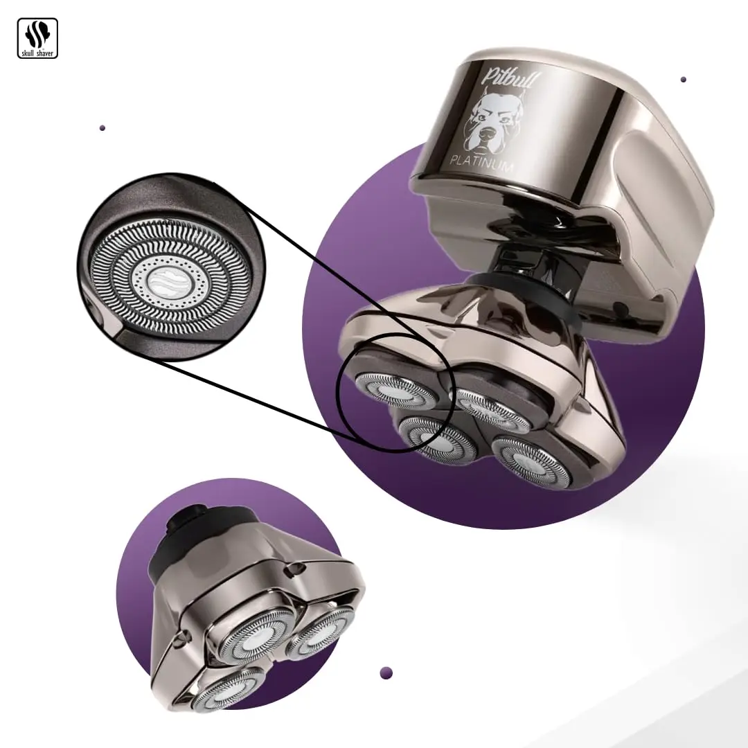 Shaver Pitbull Platinum Pro Head & Face Shaver with Extra Blade-Electric Razor/Shaver for Bald Head, Face & Body. Travel