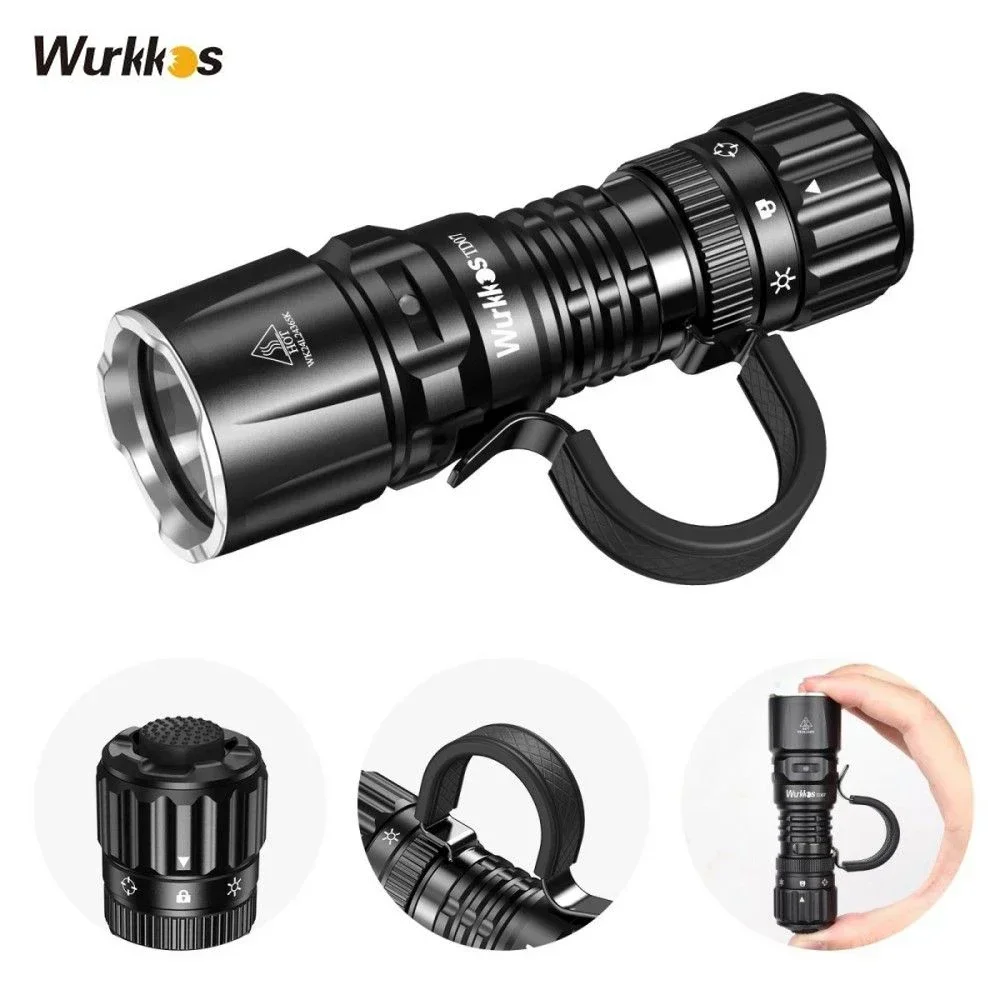 Lampe Torche Tactique Rechargeable WURKKOS TD01C - Haute Puissance LED - Neuf (Boîte Ouverte)