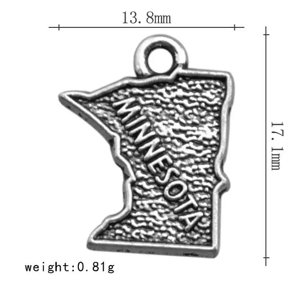 

13pcs Tibetan Silver 2sided map design charms Minnesota Map design charms