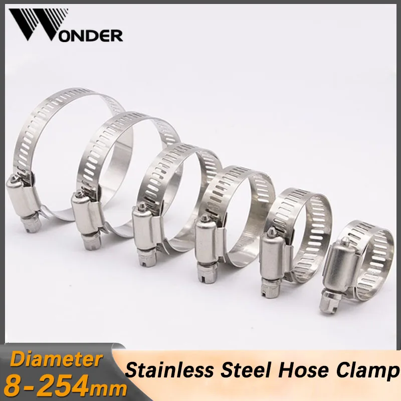 

Hose Clips Pipe Clamps 304 Stainless Steel Adjustable Drive Hose Clamp Fuel Line Worm Size Clip Hoop Hose Clamp 8 to 254mm