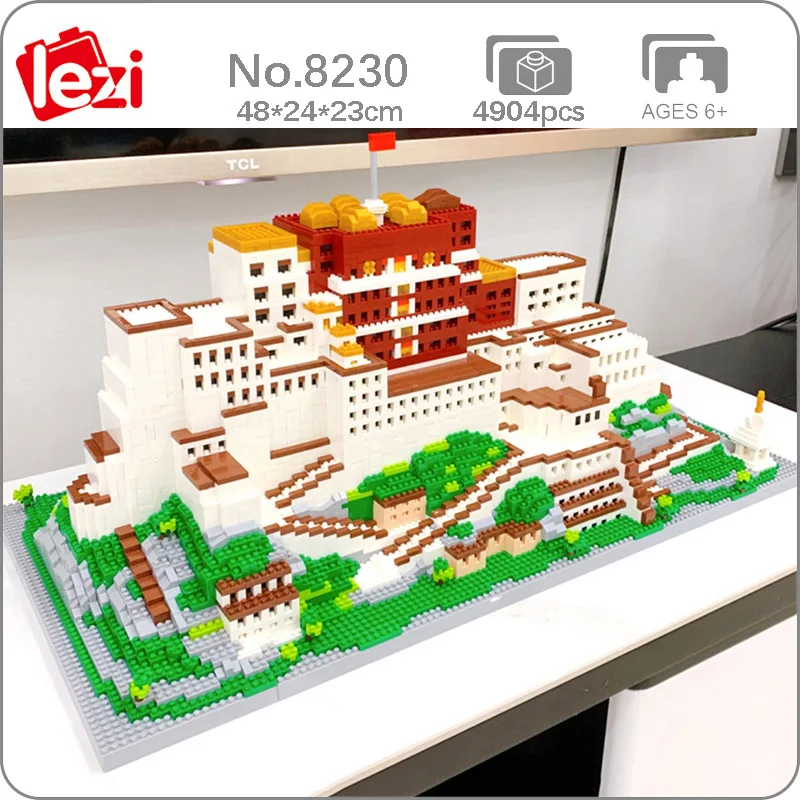 

Lezi 8230 World Architecture Lhasa Potala Palace Flag Mountain Model Mini Diamond Blocks Bricks Building Toy for Children no Box