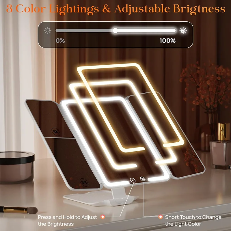 تضخيم-مرآة مكدسة ثلاثية المكياج ، 3 ألوان ، مصباح...