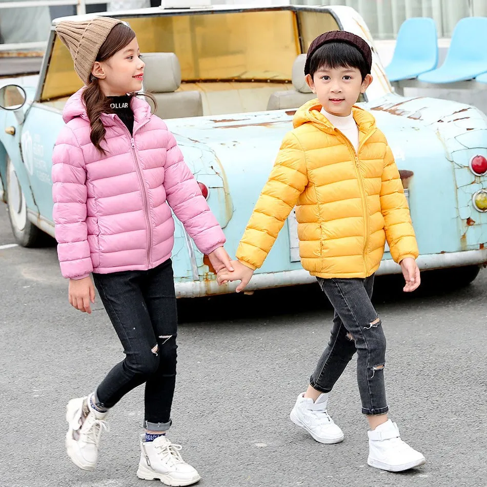 Teens Tops Teenager Winter Outerwear Boy Girl Hooded Cotton Padded Snowsuit Children Candy Color Light Coat 2023 Puf