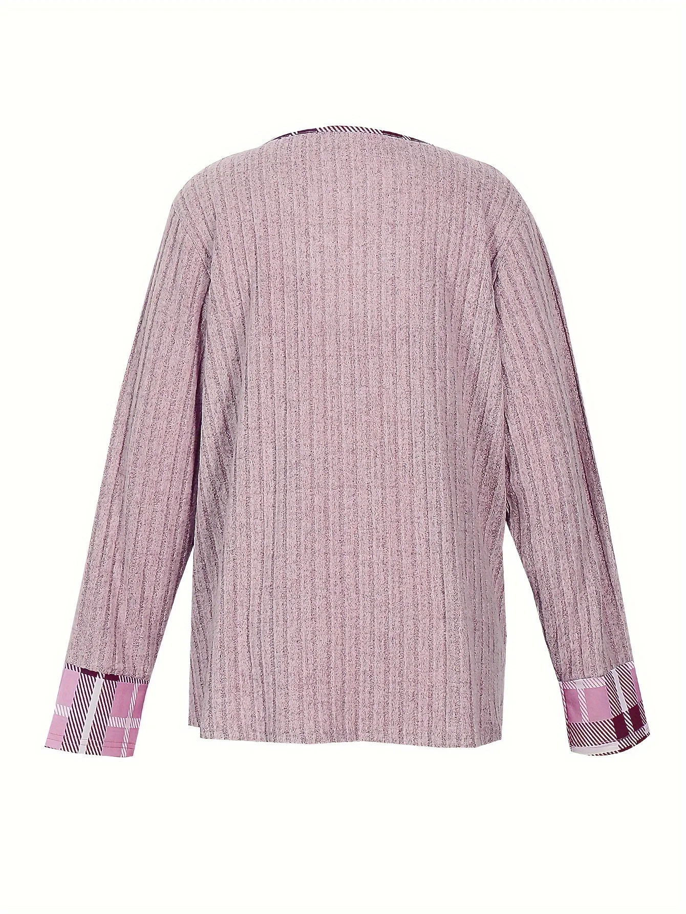 Plus Größe 2025, Herbst Neue Casual Mode V-ausschnitt Pit Streifen Gefälschte Taste Langarm Bluse Solide Herbst Beste Wahl – Detail 8