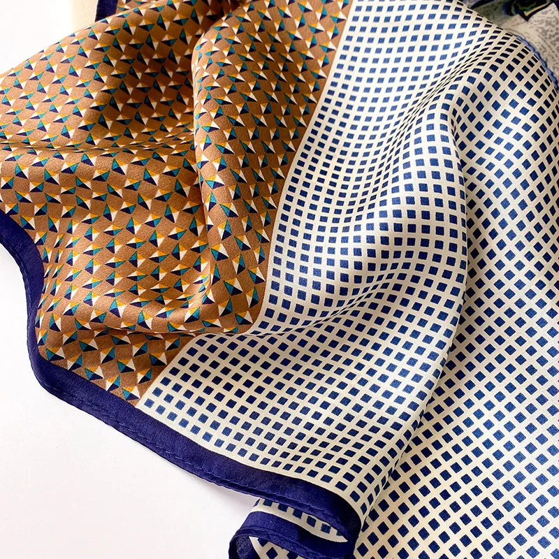 100% Natural Real Silk Scarf 53CM Square Women Summer Cashew Splice Print Scarves Bandana Foulard Bag Scarfs Ladies Hairbands 3