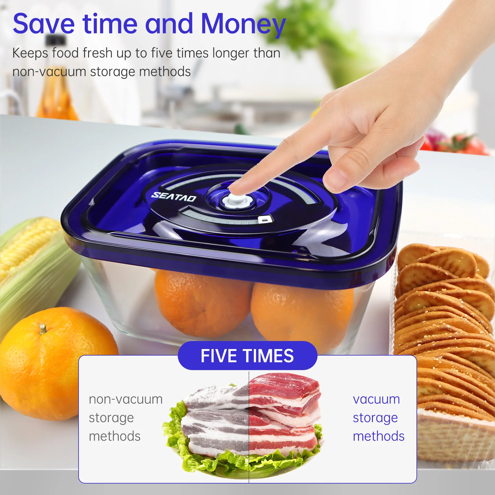 SEATAO Glass Food Storage Containers Preserve Marinate Vacuum Sealer Airtight Storage Containers with Lids Meal Prep Container