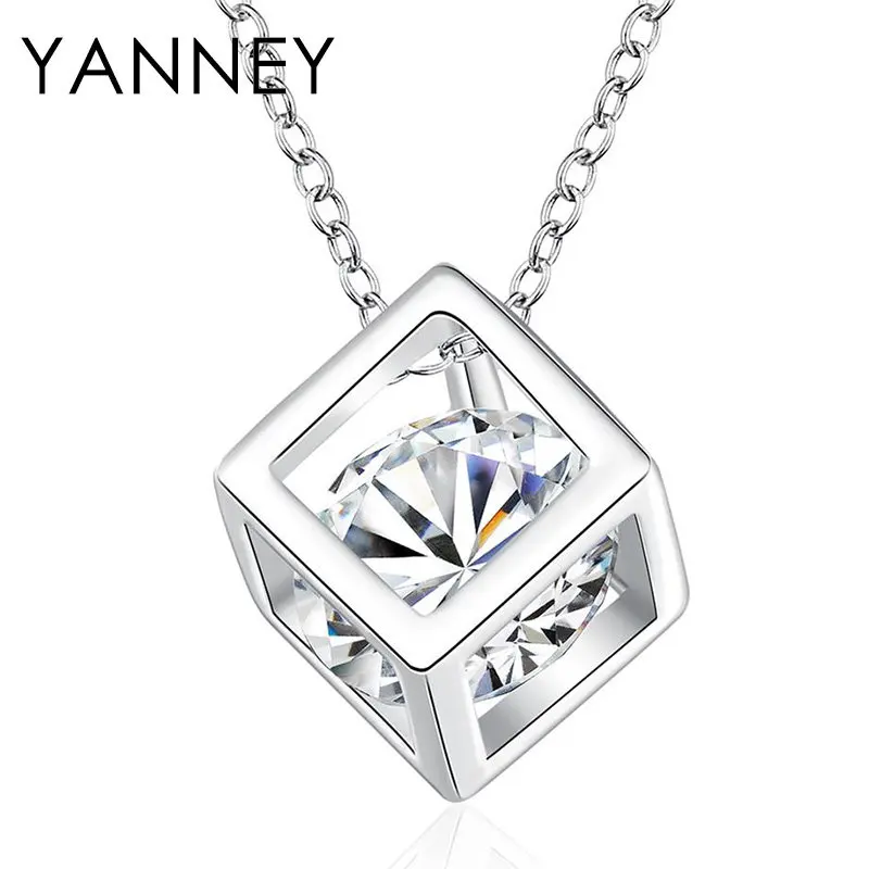 

925 Sterling Silver 18 Inches Classic Square CZ Zircon Necklace Fashion Women Charm Wedding Jewelry Christmas Gifts