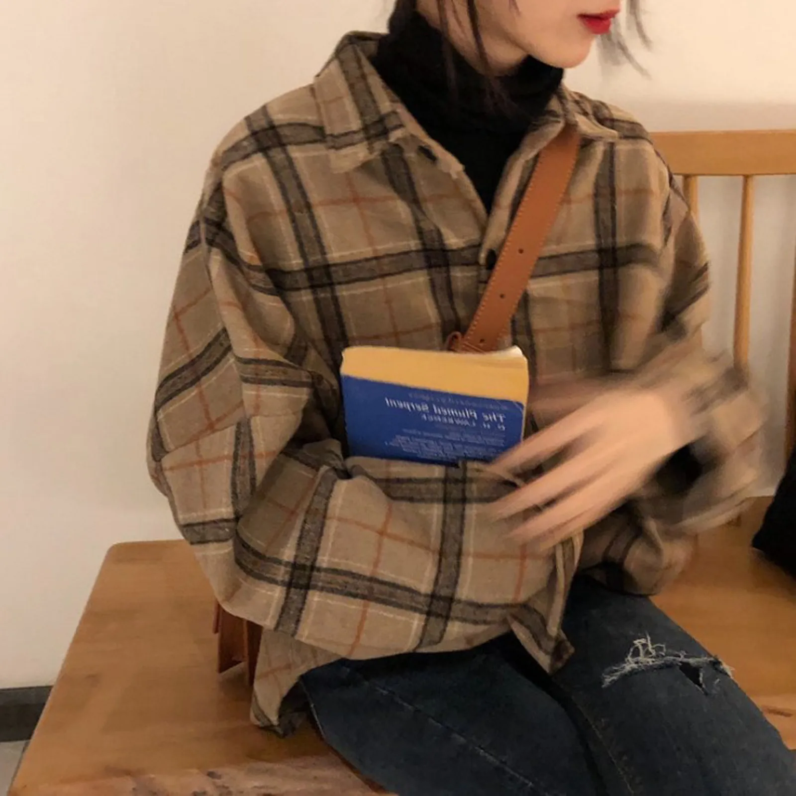 여성용 캐주얼 다용도 격자 무늬 패치워크 긴팔 라운드넥 블라우스, 클래식 하이 스트리트 버튼, 느슨한 가디건 상의, 패션