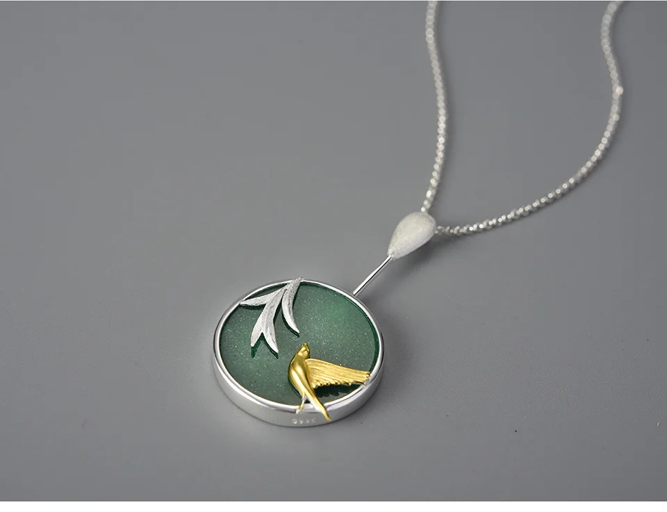 Silver Swallow and Willow Round Pendant Necklaces