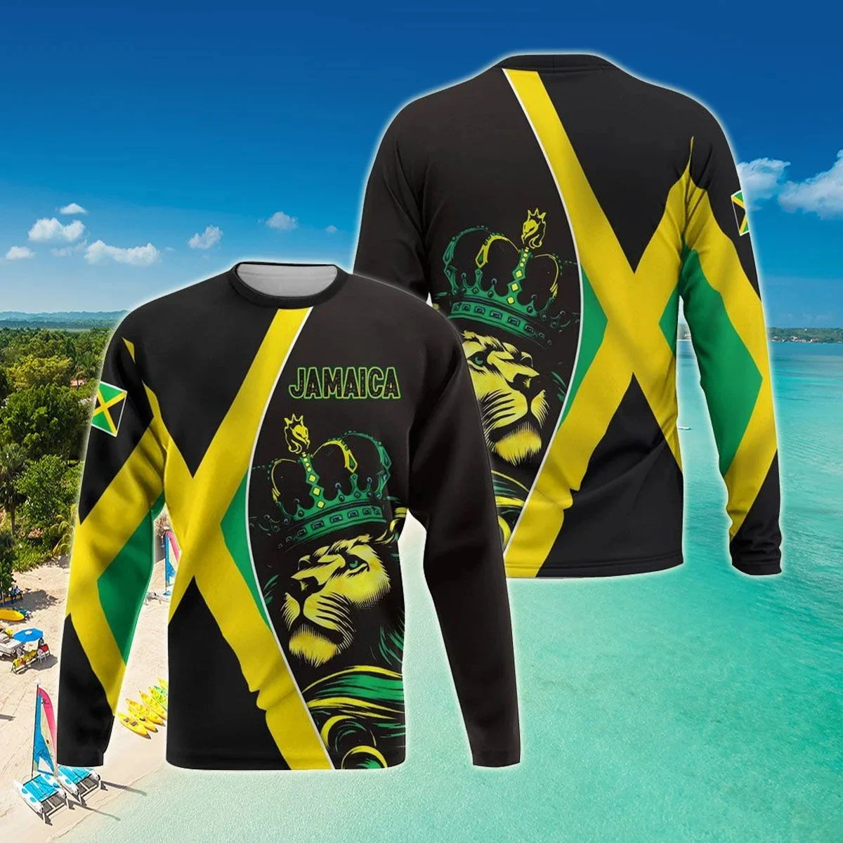 PLstar Cosmos Jamaica Lion Coat Of Arms & Flag 3D Printed Men's Crew Neck Sweatshirt Unisex Casual Long-sleeved Pullover QDY30