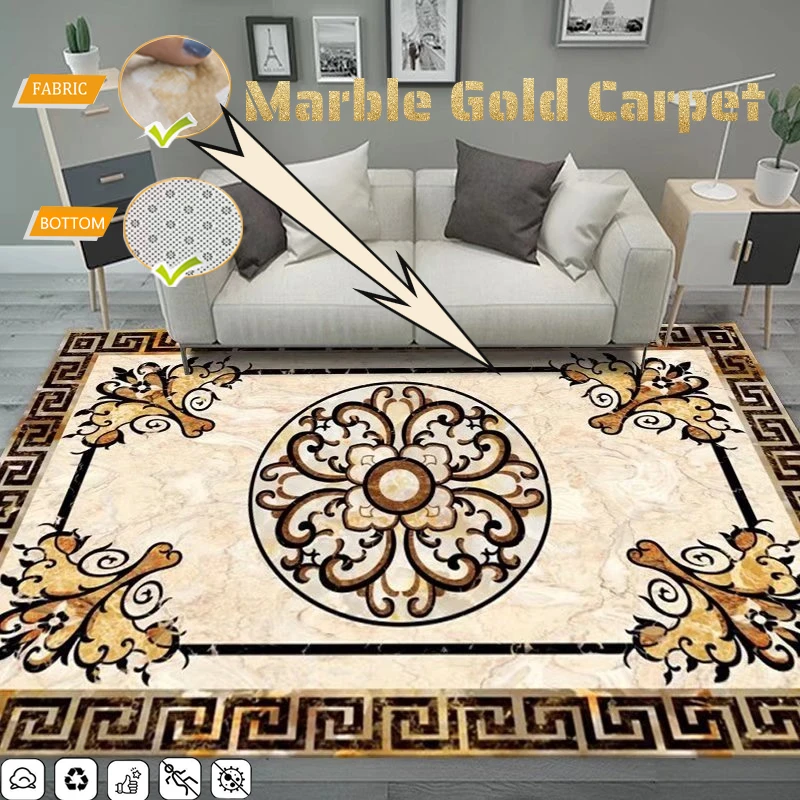 

Мраморный золотой большой ковер для гостиной, украшение дивана, роскошные коврики большого размера для спальни, нескользящий напольный коврик, моющийся коврик Alfombra
