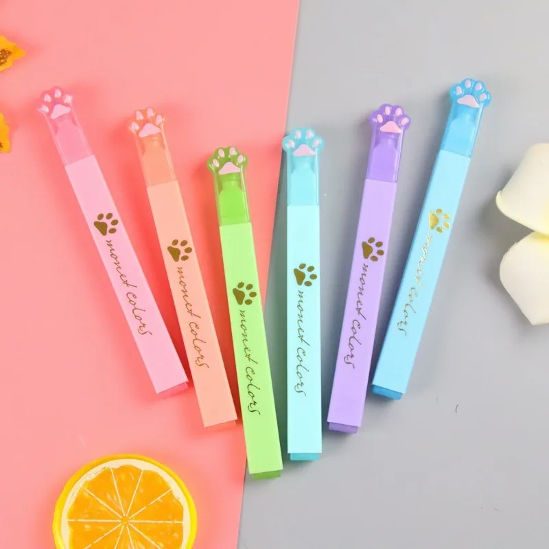 1 Set/6 Piece Lytwtw의 고양이 발톱 쓰기 창의력 캔디 6 색 귀여운 아트 마커 낙서 펜