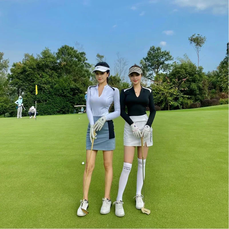Summer New Golf wear Women's Set Short Skirt Quick Drying Breathable Golf Slimming Polo Shirt Long Sleeve