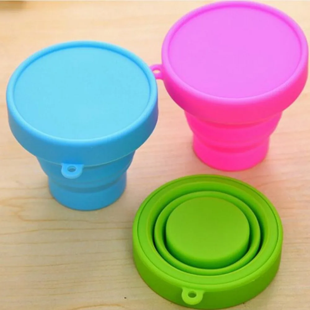 Portable Silicone Retractable Folding Cup with Lid 200ML High Temperature Resistant Outdoor Travel Water Cup