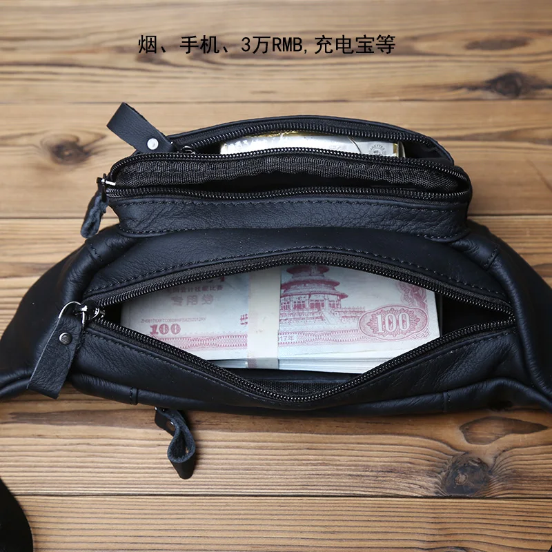 NZPJ Genuine Leather Men's Waist Bag Natural Cowhide Mobile Phone Bag Large Capacity Outdoor Men's Bag Money Bag