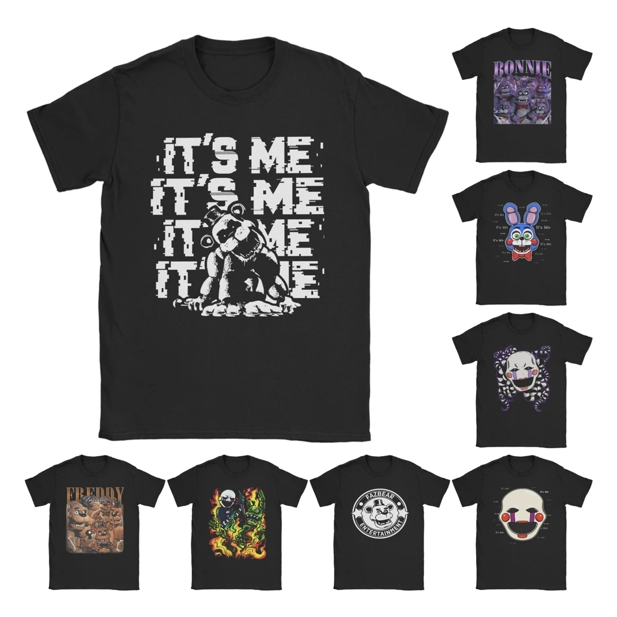 Men's Pure Cotton FNAF Freddy's Humor Crewneck T-Shirt - Short Sleeve Plus Size Top