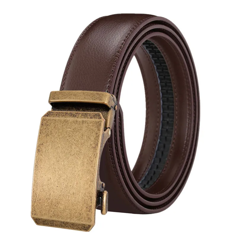 

LannyQveen Hot Sale men's Automatic belts fashion cow Leather Belt for men alloy buckle business quality