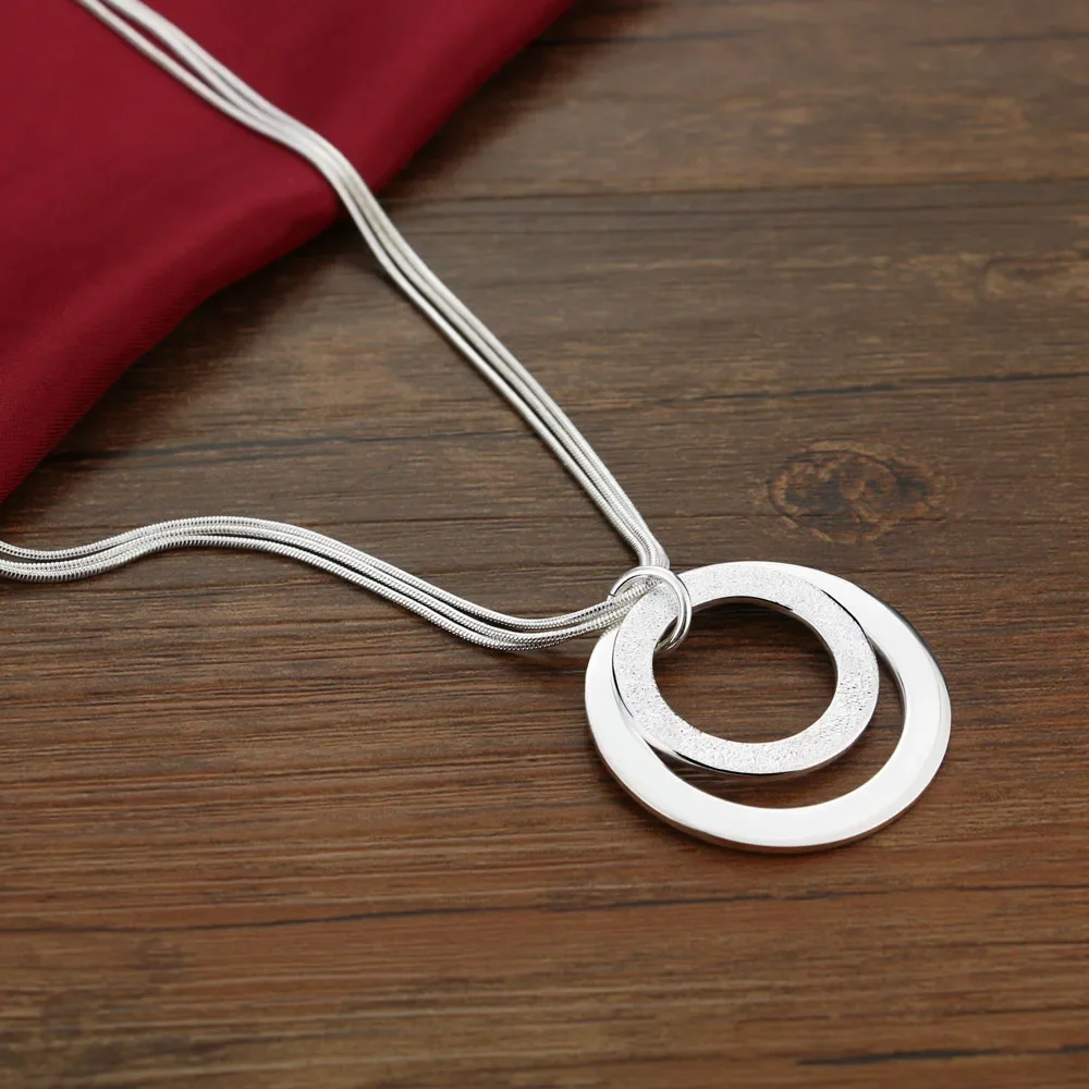 45cm Fine noble circle pendant 925 Sterling Silver necklaces for Women fashion charms Jewelry Party wedding Christmas Gifts