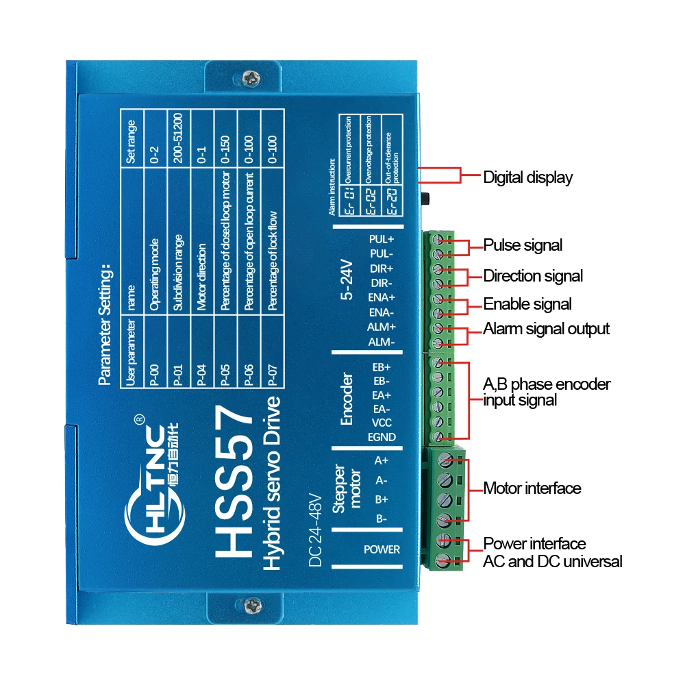 HSS57 Stepper Motor Drive Digital display 0-200khz AC20-80V or DC 24-50V Encoder 1000 lines 6.0A Suit For Nema23 Stepper Motor