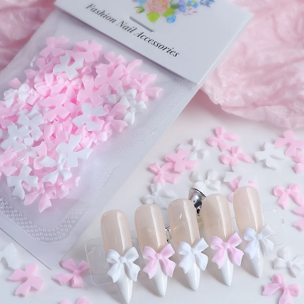 Description Picture 3 of item50pcs/bag Pink White Ribbon Bow Nail Charms Korean Red Parts Nail Art Tie Decoration Kawaii Accessories Manicure Design Supplies