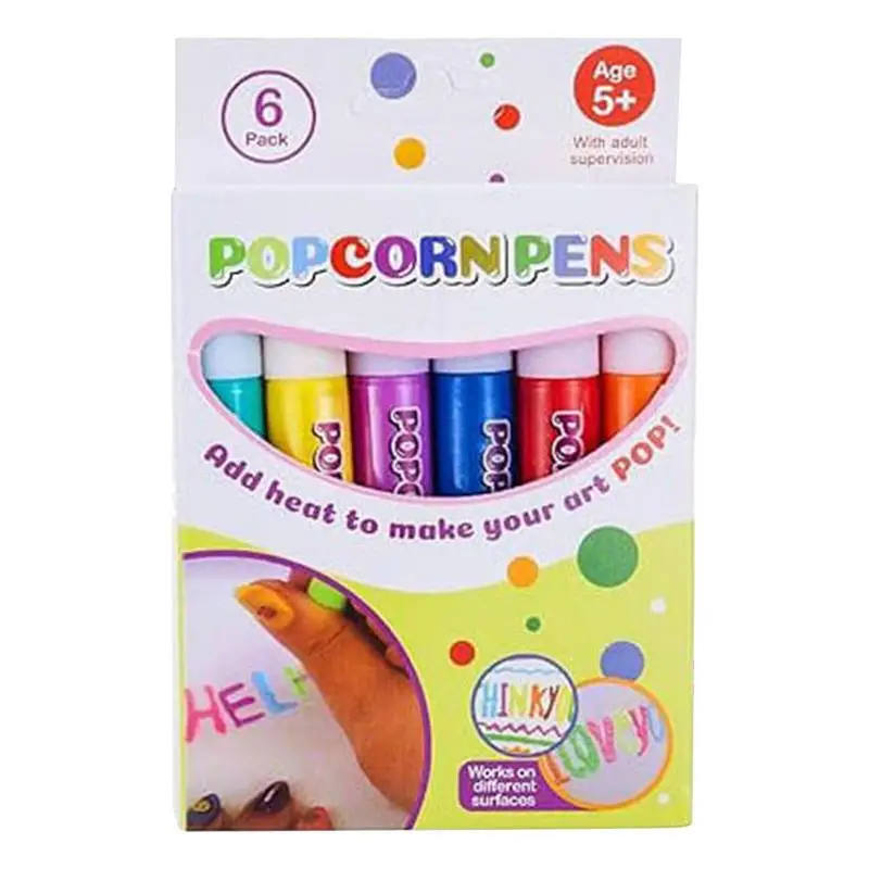 

6pcs Magic Popcorn Pens Puffy 3d Art Safe Pen For Greeting Birthday Cards Kids Bubble Pen Diy Handmade Cotton Pen Kids Gifts