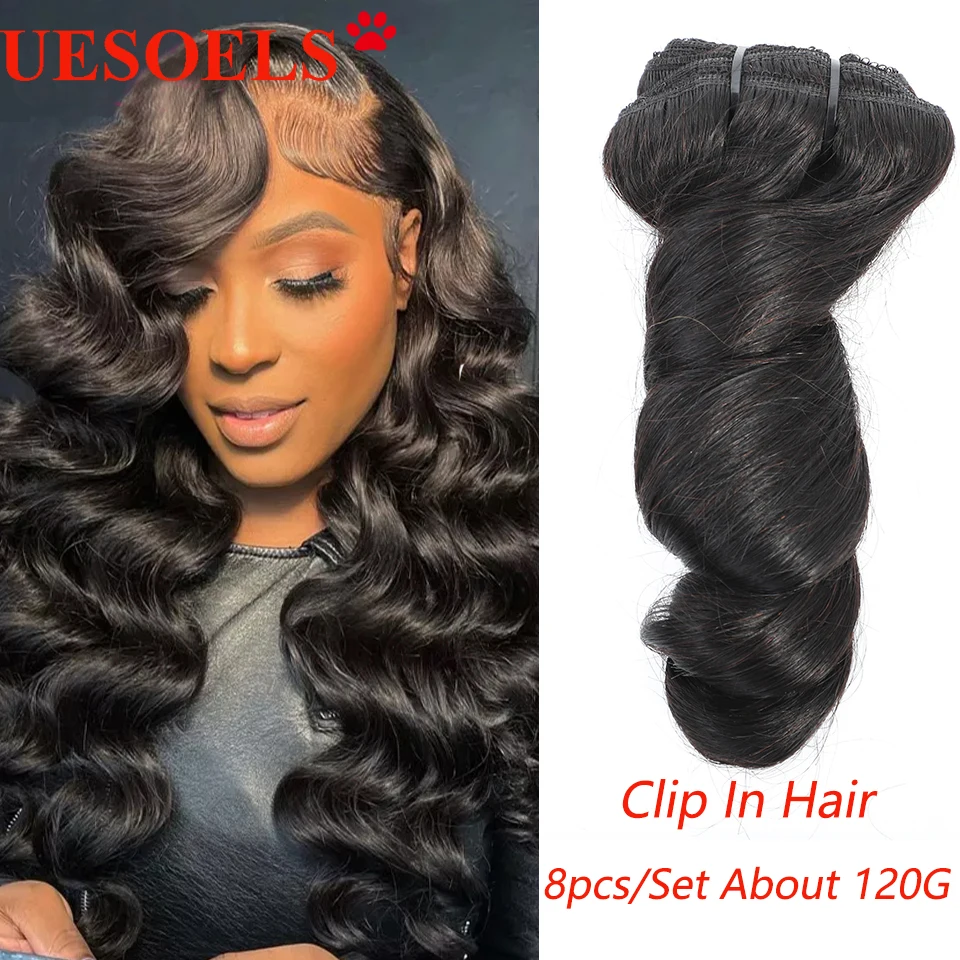 Loose Wave Clip In Hair Extension 8Pcs/Set Full Head Drawstring Ponytail 100% Remy Wrap Around Ponytail For Women In Uesoels