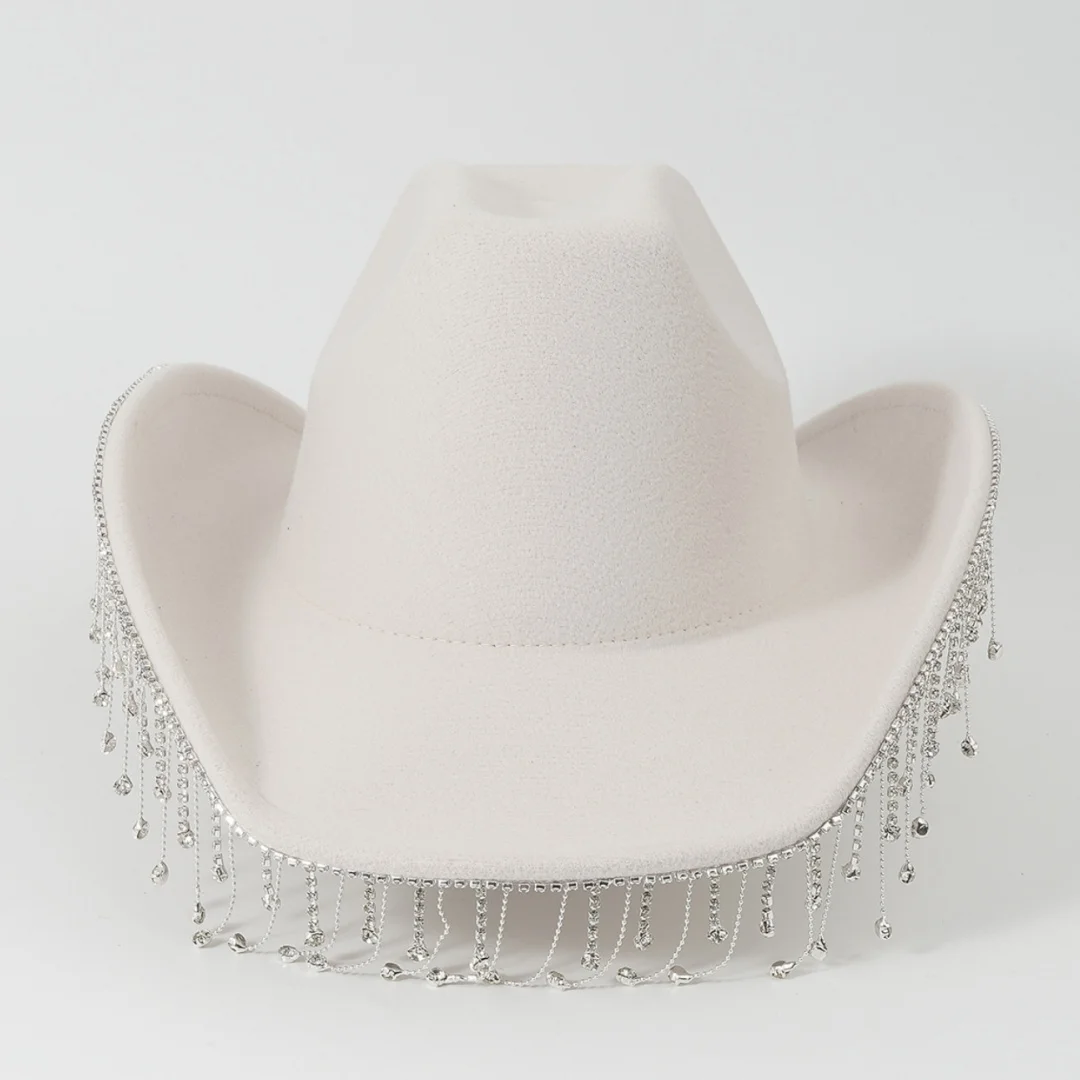 Fashion Hat 1PCS Diamond Tassel cap Acrylic drill summer sun hat stage performance party hat Bride