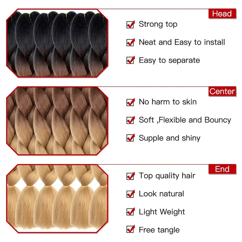 Long 24Inch Jumbo Braid Extensions Cos Synthetic Braiding Hair Afro Ombre Color Kanekalon Hair for Children/Women Braid - Image 5