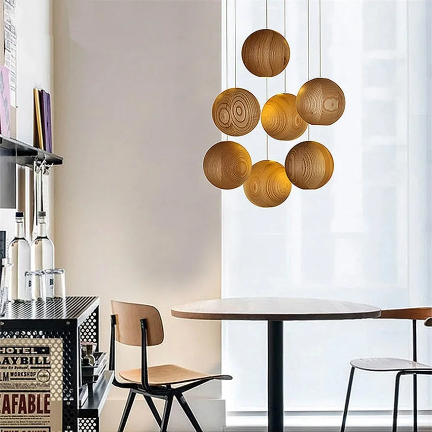 

G9 Wooden Ball Pendant Lights American Vintage LED Nut Lamps Dining Room Restaurant Living Room Cafe Bar Hanging Decor Fixtures