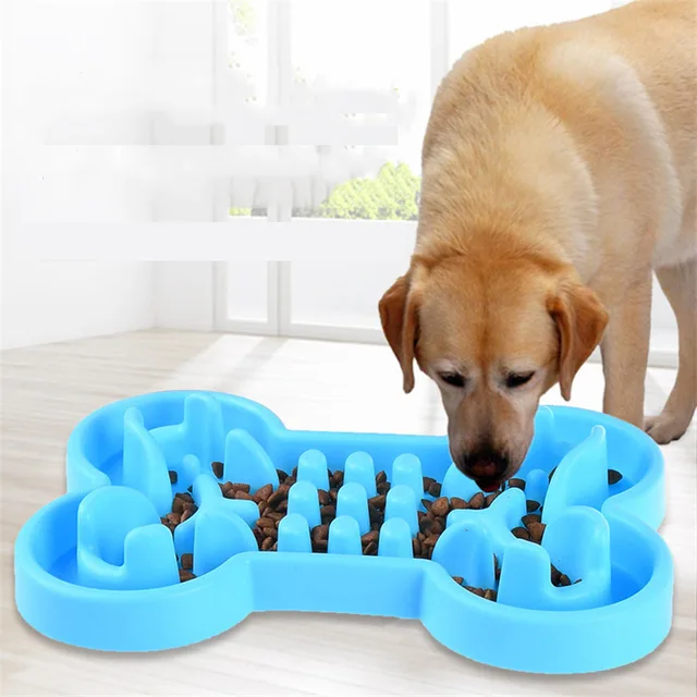 Pet Slow Food Bowl Silicone Bone Shaped Anti-Skid Dog Bowl Cats Feeding Bowls Leakproof Food Feeder Training Dog Slow Food Pet 3