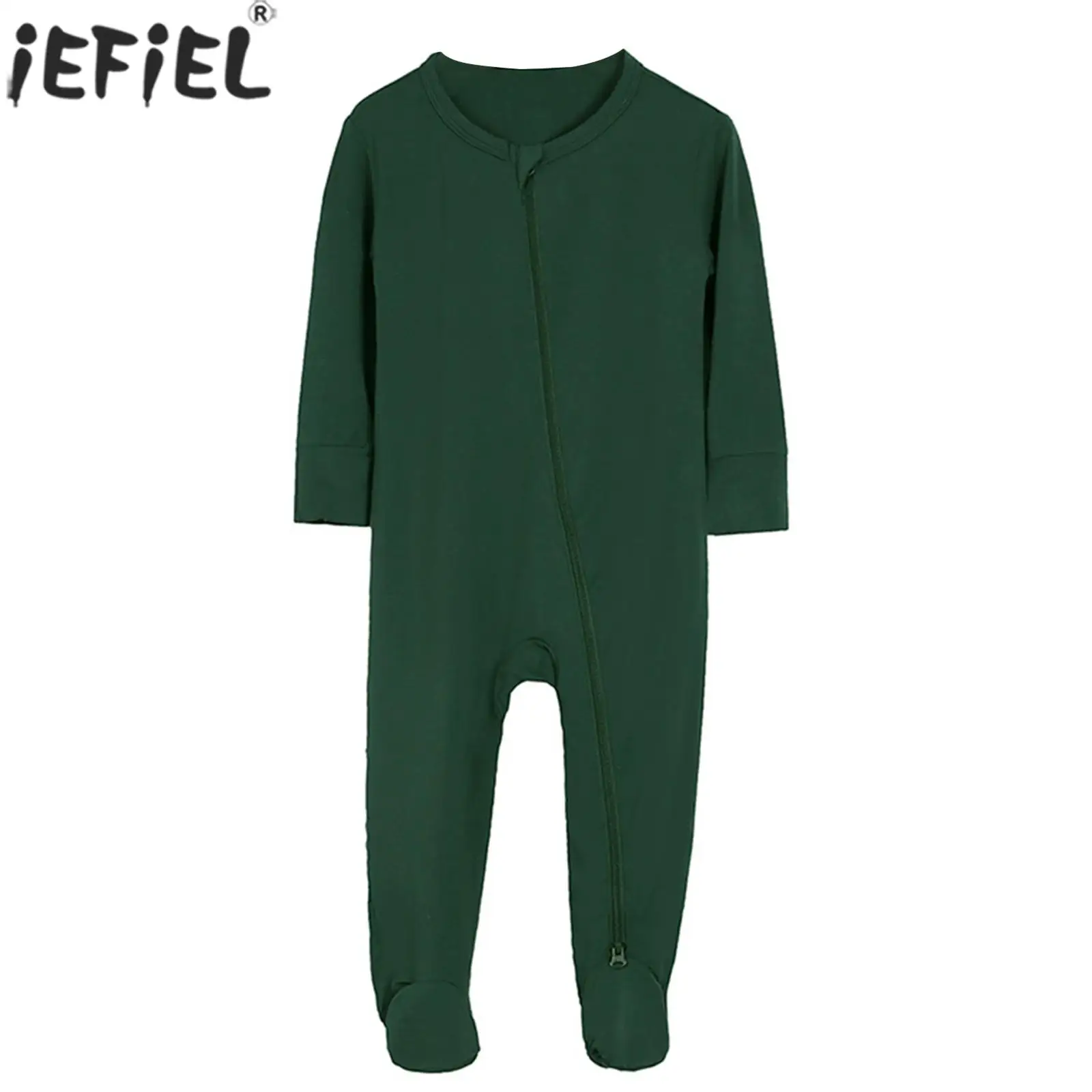 

Toddler Baby Bamboo Viscose Footed Rompers Spring Autumn Pajamas Long Sleeve Slant Zipper Casual Bodysuit Loungewear Ddaily Wear