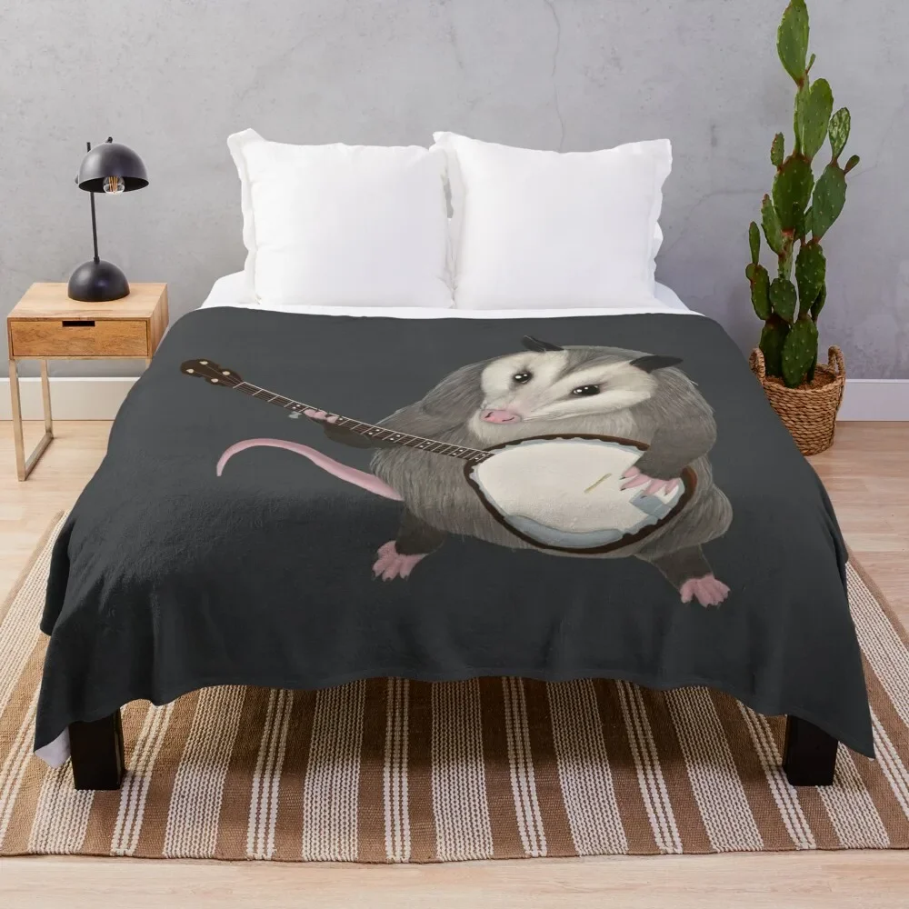 

Opossum playing the banjo - possum Throw Blanket Hairy Blanket Custom Blanket Furry Blankets
