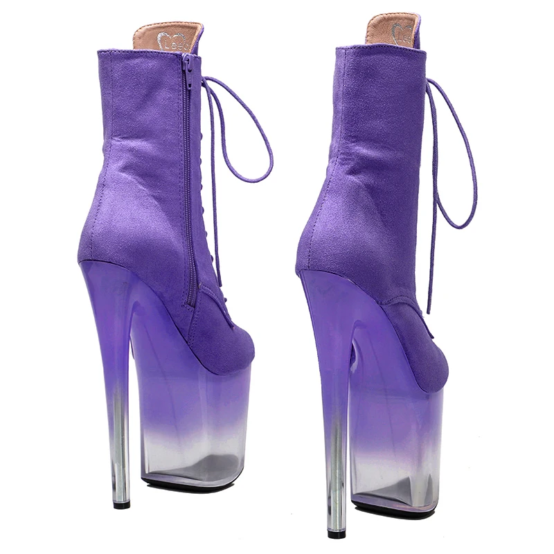 Leecabe  20CM/8inches Suede Upper  lady ankle boots High Heel purple crystal  platform Pole Dance boot