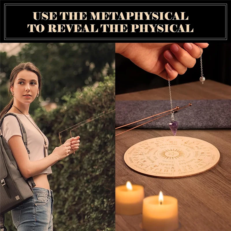 B92B-Copper Dowsing Rods Spiritual And Divining Pendulum Board Mat Kit For Ghost Hunting,Divining Water,Energy Healing