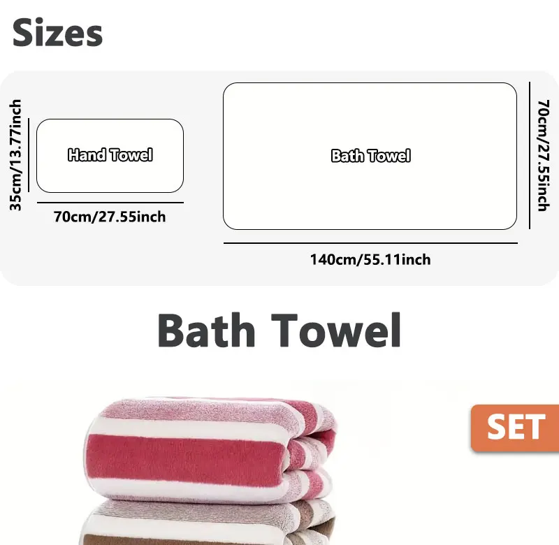 Description Picture 2 of itemPremium Home Towel Set, Soft and Absorbent Hand and Bath Towel, Striped Pattern Bathroom Towel