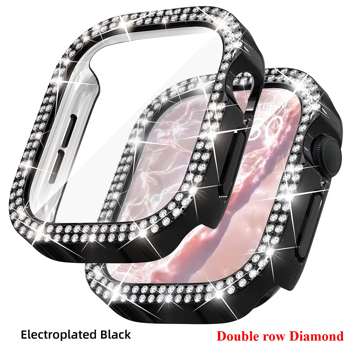 Luxury Bling Diamond PC Watch Case with Tempered Glass Screen Protector Bumper