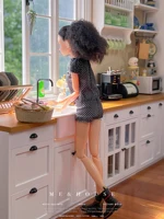 1:6 Doll House Model Furniture Accessories Kitchen Glass Wood Storage Cabinet Bjd Blyth Soldier Lol Miniatures Sideboard Decor 2