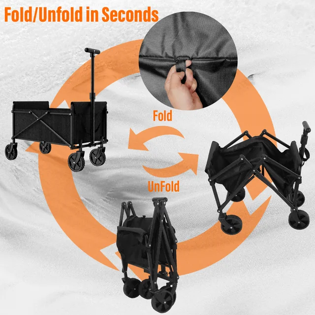 Black Small Handcart Outdoor Garden Folding Cart Collapsible Utility Shopping Cart Wagon Portable Picnic Beach Trolley Cart 4