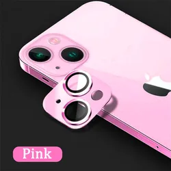 Premium Metal Camera Lens Protector Glass with Full Coverage Back Lens Cap - 15 Plus (Pink)