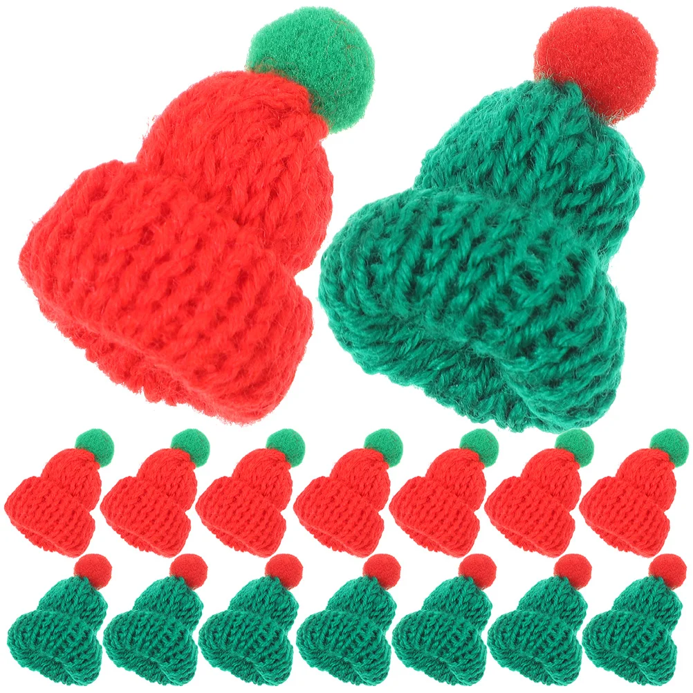 

100 Pcs Manual Knitted Small Christmas Hat Nativity Ornament Tiny Santa Hats Knitting Wool Mini Woolen Yarn