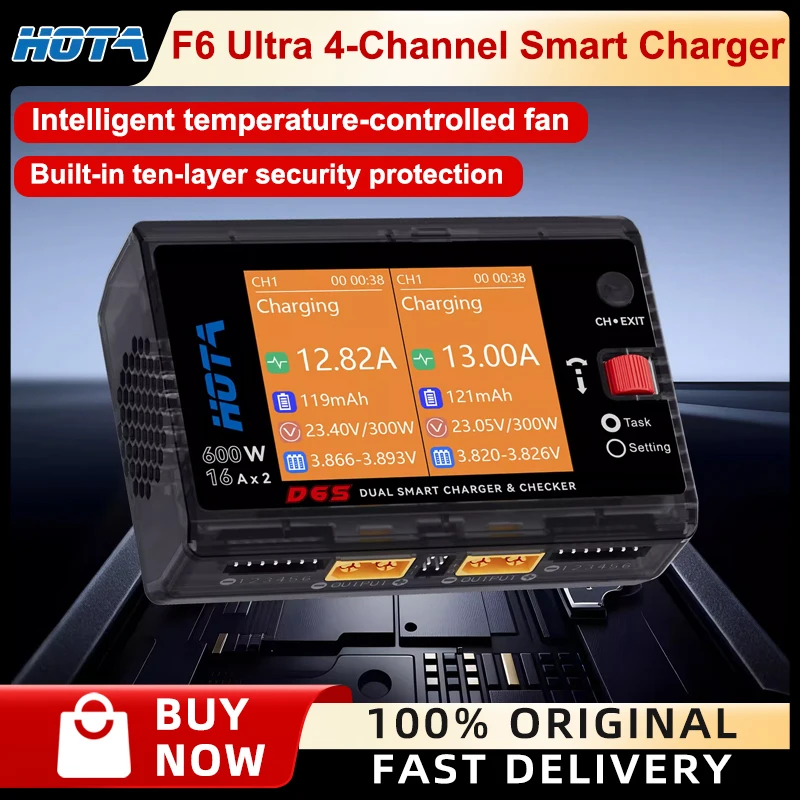 HOTA D6S 600W Dual Channel RC Battery Charger Smart Balance Charger 2S-6S Lipo LiHV for RC Drone FPV Model Aircraft RC