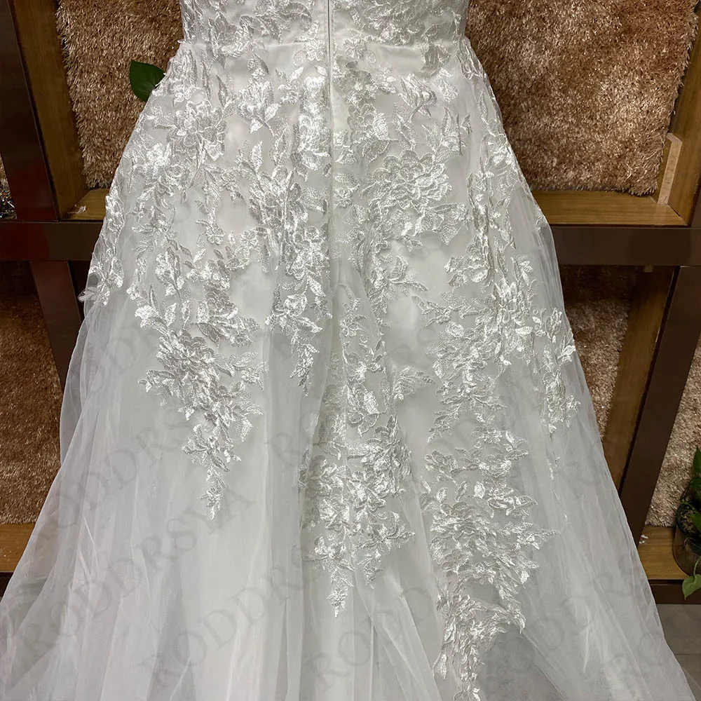 Roddrsya elegantes Brautkleid A-Linie O-Ausschnitt Boho Spitze Applikationen Illusion zurück Tüll Brautkleid Robe de Mariée ärmellose Brauch Elegantes Hochzeitskleid A-Linie O-Ausschnitt Boho Spitze Applikationen Illu – Detail 7