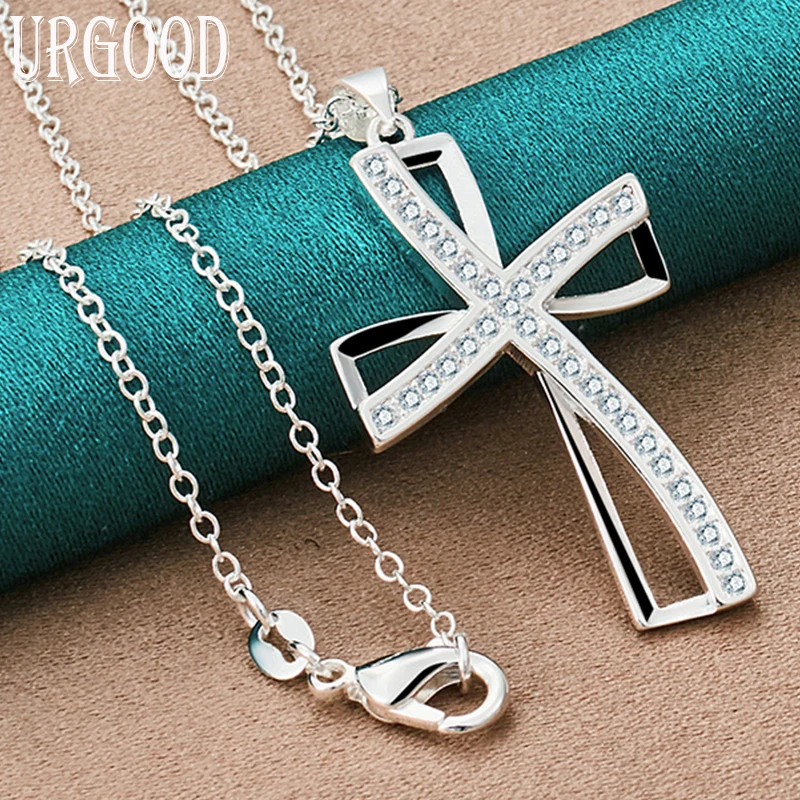 

925 Sterling Silver AAA Zircon Cross Pendant Necklace 16-30 Inch Chain For Women Party Engagement Wedding Fashion Jewelry