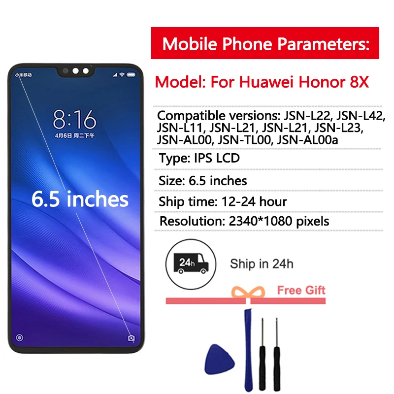 6.5" For Huawei Honor 8X LCD Display Touch Screen Digitizer Replacement Parts For Honor 8X Display JSN-L21 JSN-L22 Screen 2