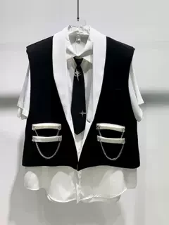 Fashion Trendy Male High-End Men's Suit Vest 2024 Spring Summer New Casual Rhinestone Chain Blazer Vests Loose Sleeveless Tops