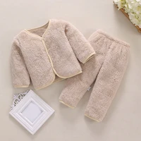 Autumn Winter Baby Clothes Set Cartoon Dinosaur Infant Sleepwear Coral Velvet Warm Baby Tops Pants Cute Newborn Home Wear 3